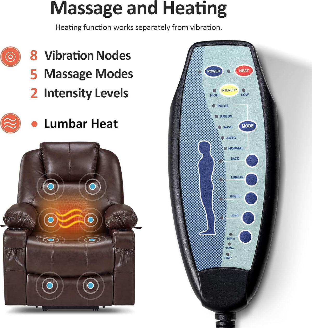 lunavero 7040 Power Lift Recliner Chair with Heat & Massage – Medium Size for Seniors