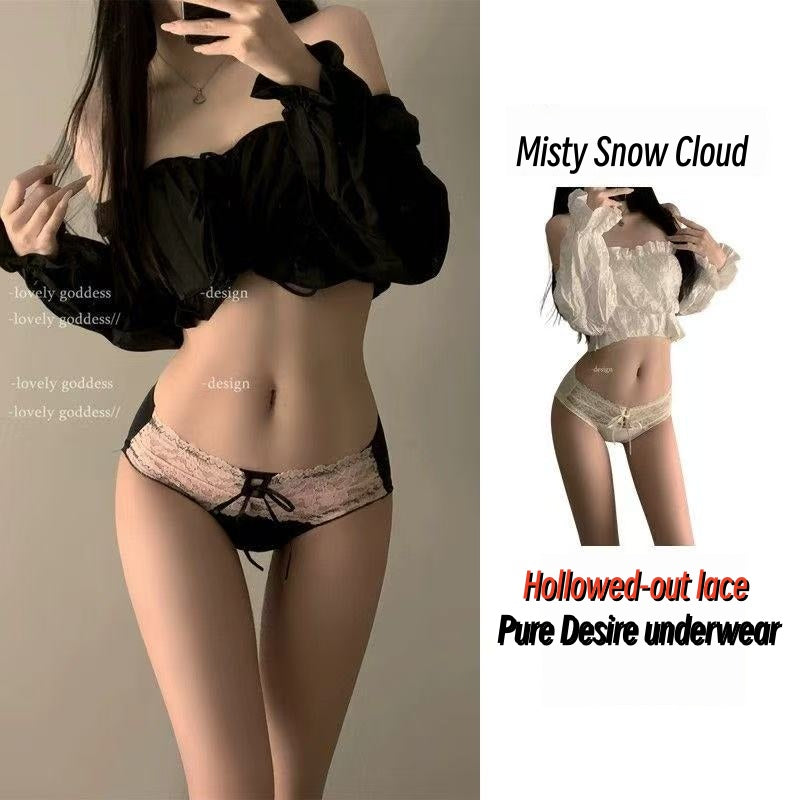 Misty Snow Cloud Black Pink Hollow Lace Briefs | Sweet Sexy Girly Briefs