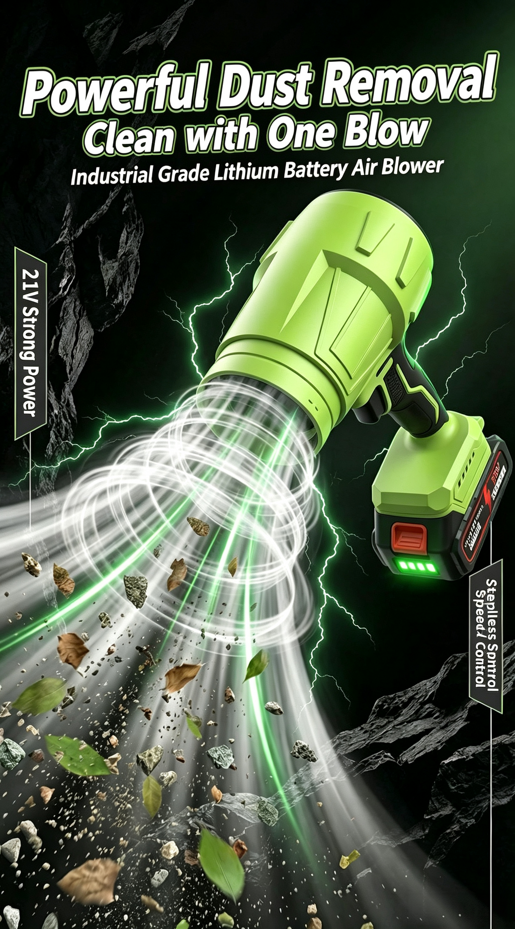 Green Storm Hair Dryer [21V] 1200 Capacity 10 Cells 2 Batteries 1 Charger + Plastic Box