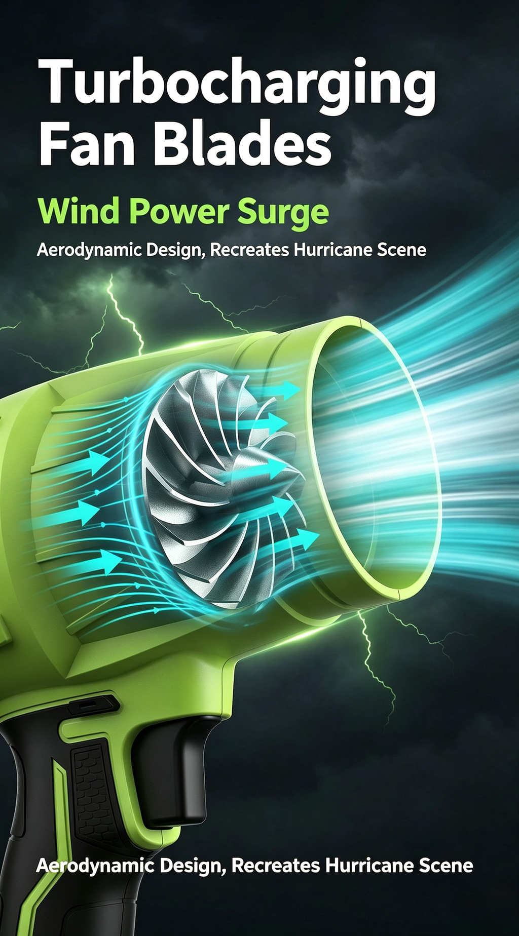 Green Storm Hair Dryer [21V] 1200 Capacity 10 Cells 2 Batteries 1 Charger + Plastic Box