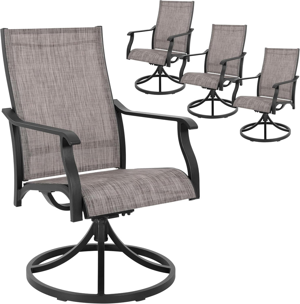NUU GARDEN Patio Swivel Chair Set of 4, Outdoor Swivel Rocker Dining Chairs with All-Weather Textilene High Back and Metal Frame for Backyard Deck Lawn Garden, Brown