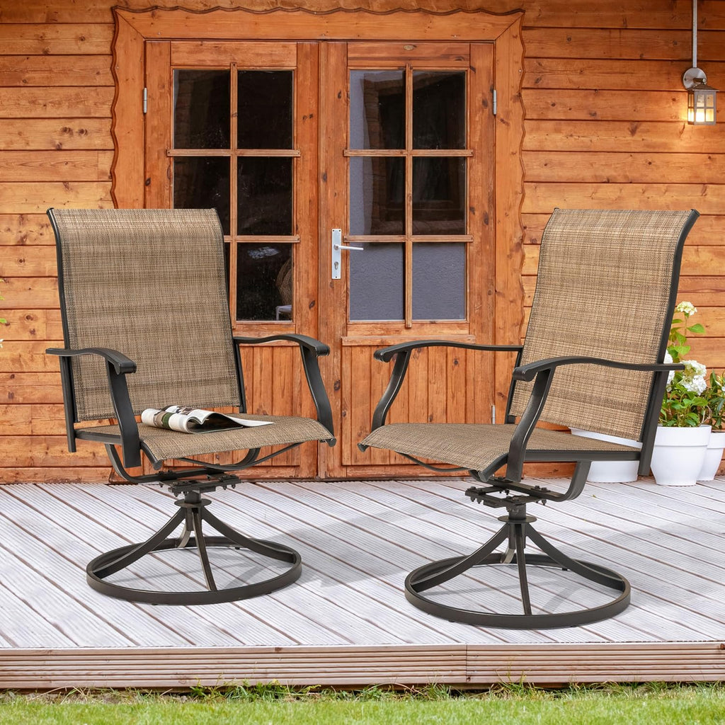 NUU GARDEN Patio Swivel Chair Set of 4, Outdoor Swivel Rocker Dining Chairs with All-Weather Textilene High Back and Metal Frame for Backyard Deck Lawn Garden, Brown