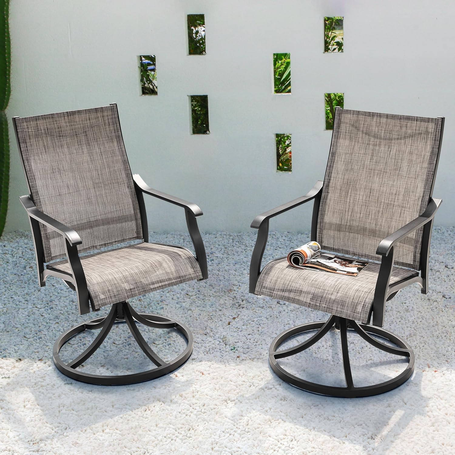 NUU GARDEN Patio Swivel Chair Set of 4, Outdoor Swivel Rocker Dining Chairs with All-Weather Textilene High Back and Metal Frame for Backyard Deck Lawn Garden, Brown
