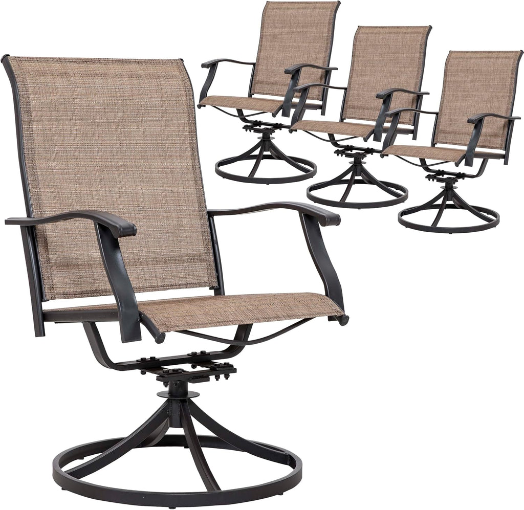 NUU GARDEN Patio Swivel Chair Set of 4, Outdoor Swivel Rocker Dining Chairs with All-Weather Textilene High Back and Metal Frame for Backyard Deck Lawn Garden, Brown
