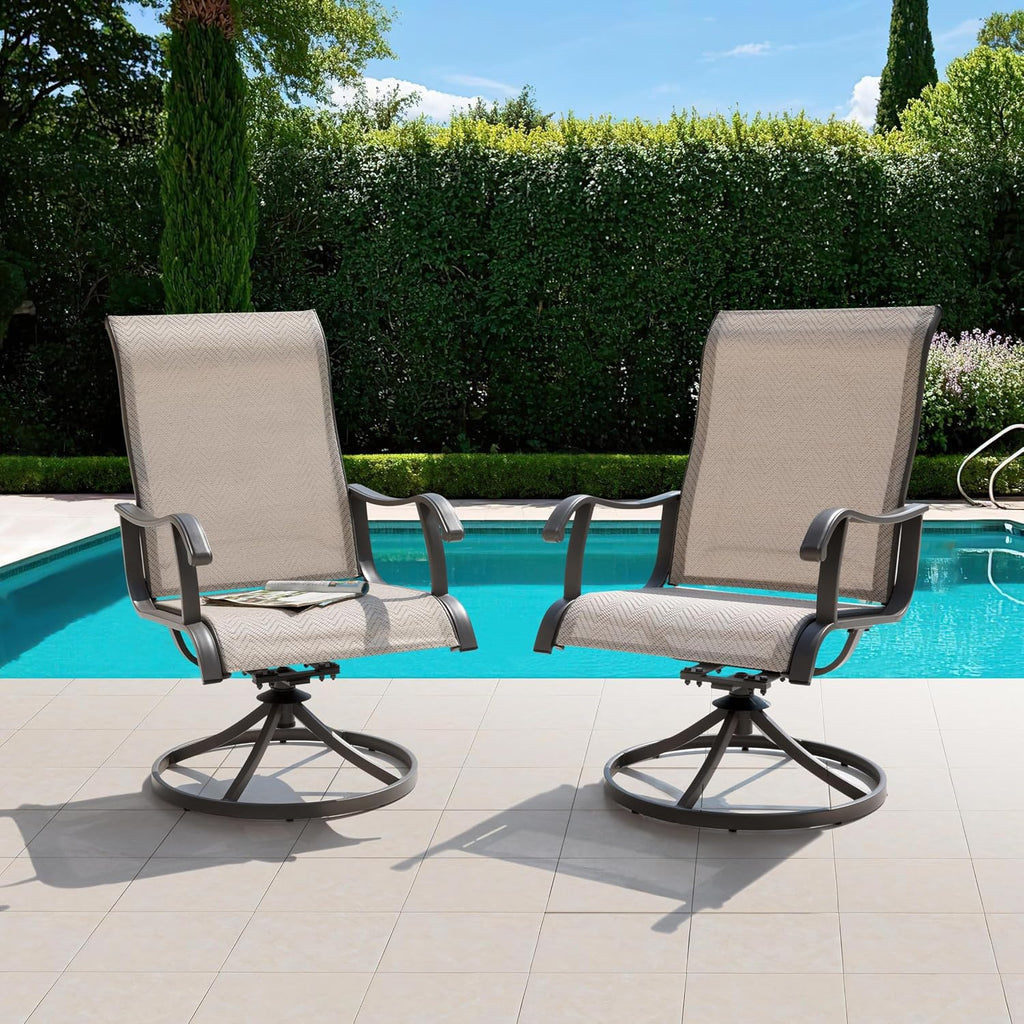 NUU GARDEN Patio Swivel Chair Set of 4, Outdoor Swivel Rocker Dining Chairs with All-Weather Textilene High Back and Metal Frame for Backyard Deck Lawn Garden, Brown